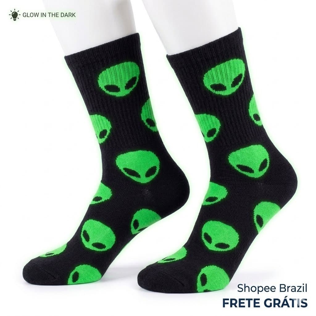 MEIA CANO ALTO DIVERTIDA ALIEN ET ALGODÃO PREMIUM PRETO E ROSA ACADEMIA CROSSFIT SKATE STREETWEAR UNISSEX