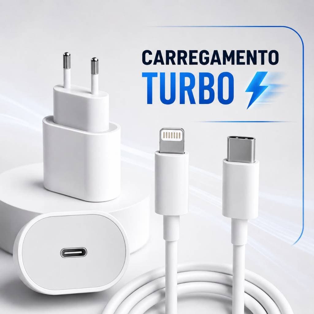 Carregador Turbo iPhone Android W Kit Completo com Cabo Rápido C-USB