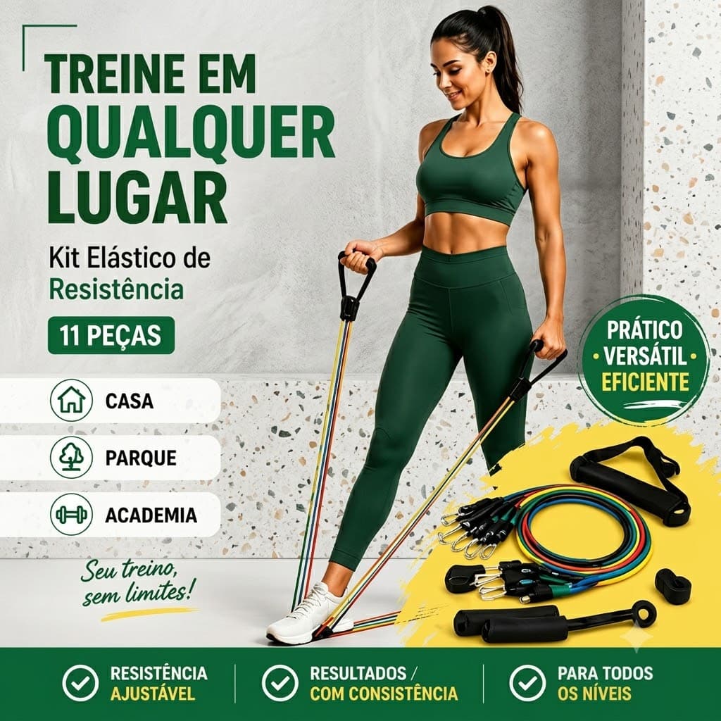 Kit Elástico de Resistência 11 Peças para Treino em Casa, Extensor Fitness com Alças, Faixas de Resistência para Academi