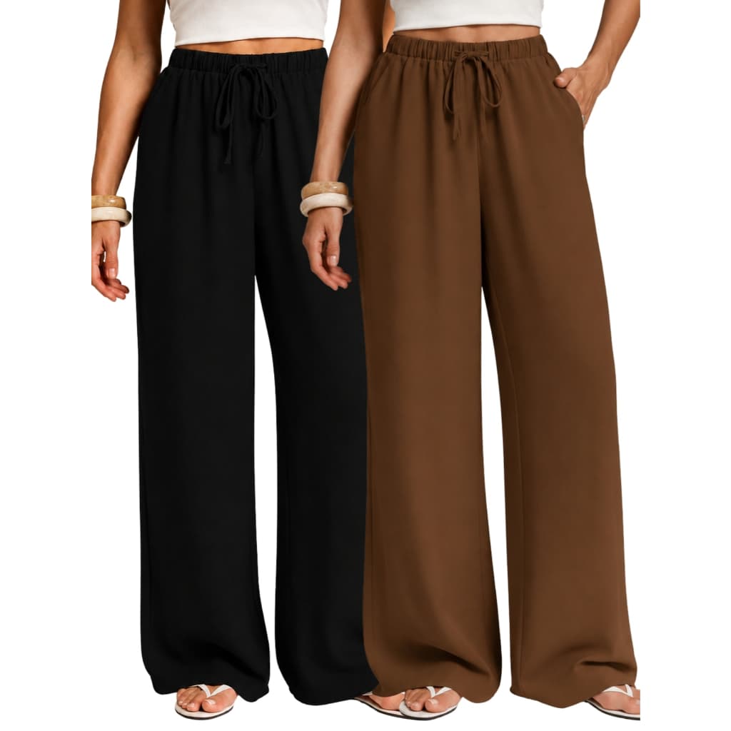 Kit 2 Calças Pantalona Feminina Cintura Alta Com Bolso Tecido Duna Elegante Premium