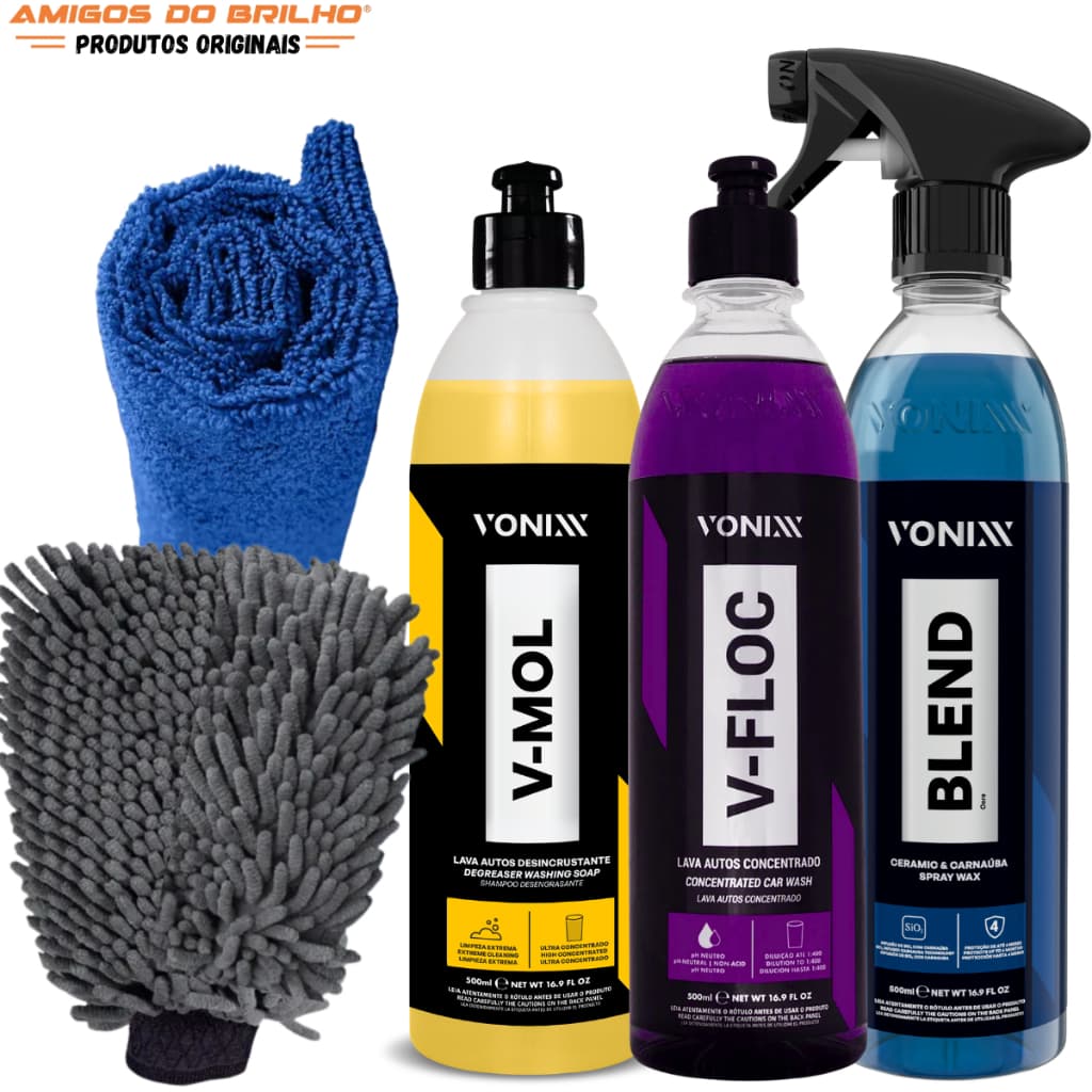 Kit Lavagem Automotiva Vonixx V-mol V-floc E Blend Com Luva E Flanela
