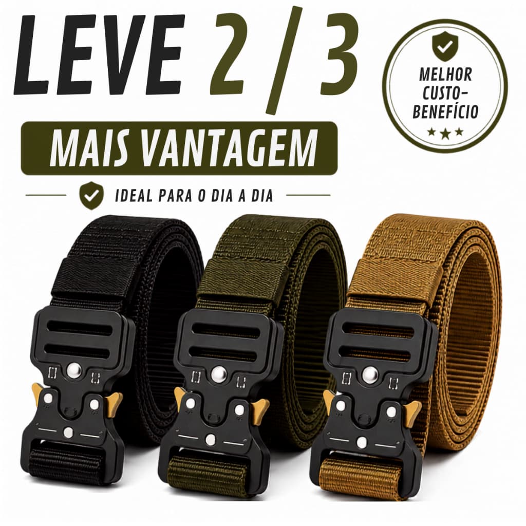 Kit 2/1 Cintos Táticos de Nylon Masculino 4cm Fivela Engate Rápido Ajustável Preto Verde Caqui