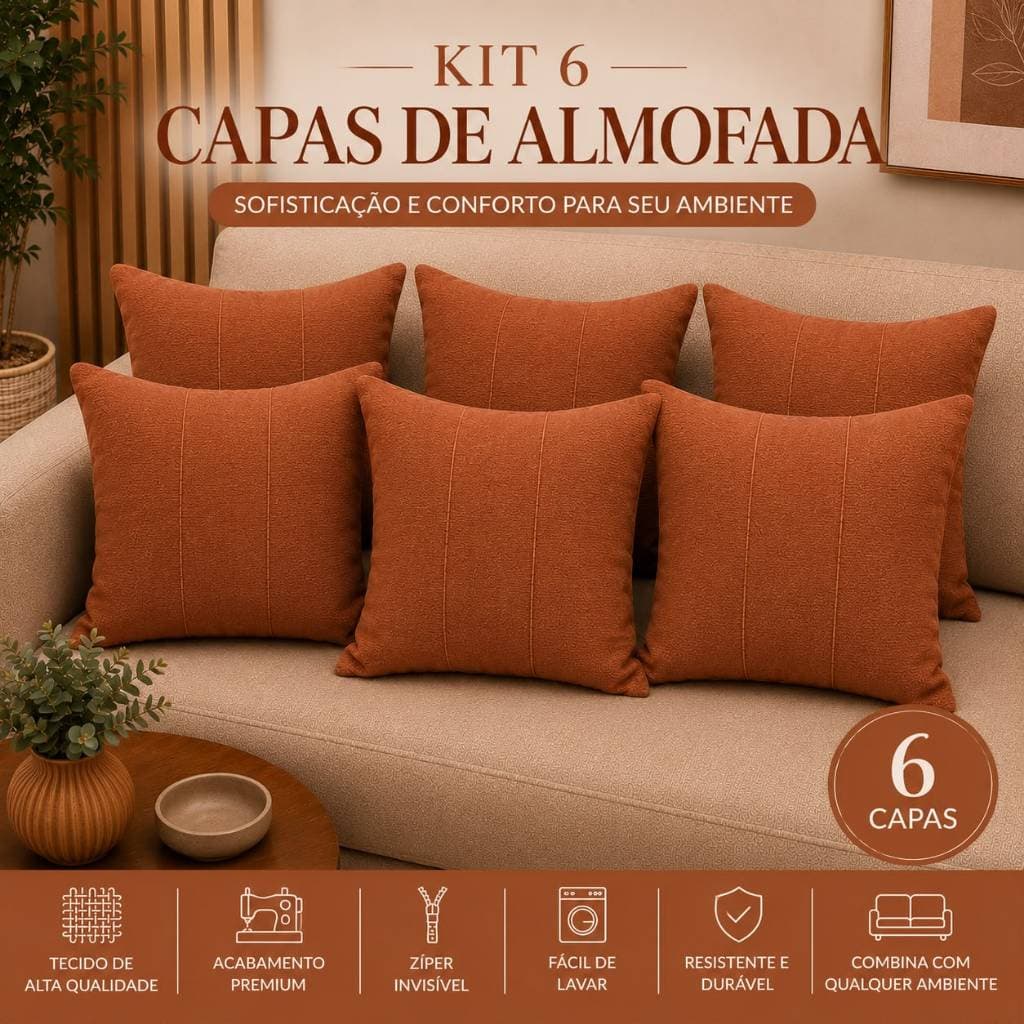 Kit COM ATÉ 6 Capas de Almofadas Luxo Suede Serve Até 45x45cm Zíper Para Sofá Sala