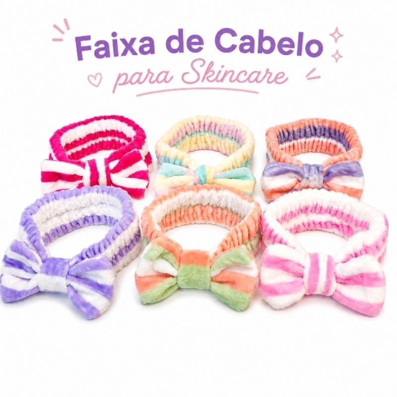 Faixa de Cabelo para Skincare em Pelúcia com Laço | Tiara Spa Elástica Macia para Maquiagem e Limpeza de Pele