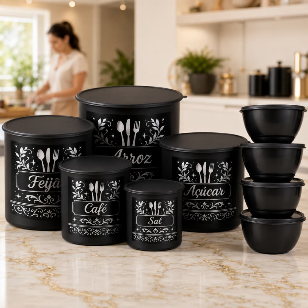 Kit Vasilhas Coloridas Organizador de Alimentos Potes e Bowls Empilháveis