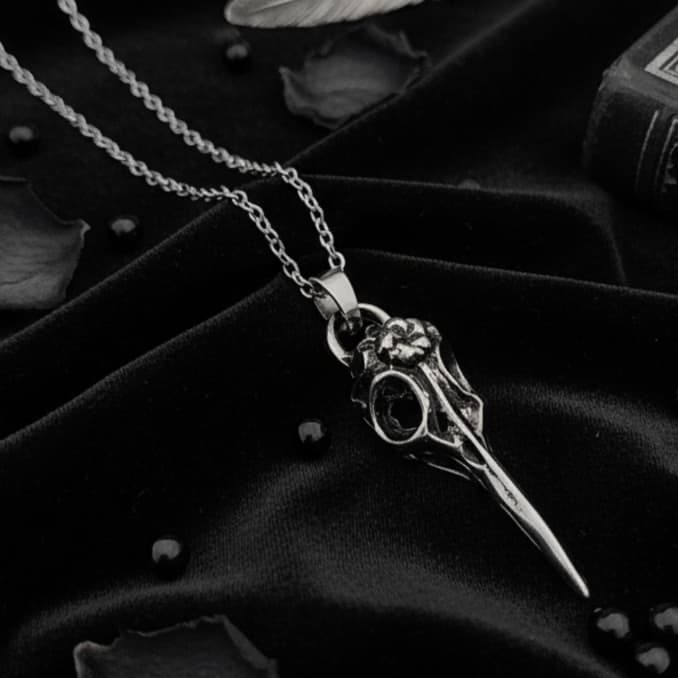 Colar Caveira Pássaro Místico Gótico Dark