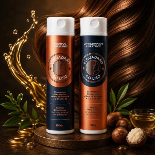 Alinhamento Capilar Hidratação Antifrizz Redução de Volume Kit Shampoo e Máscara Esquadrão do Liso
