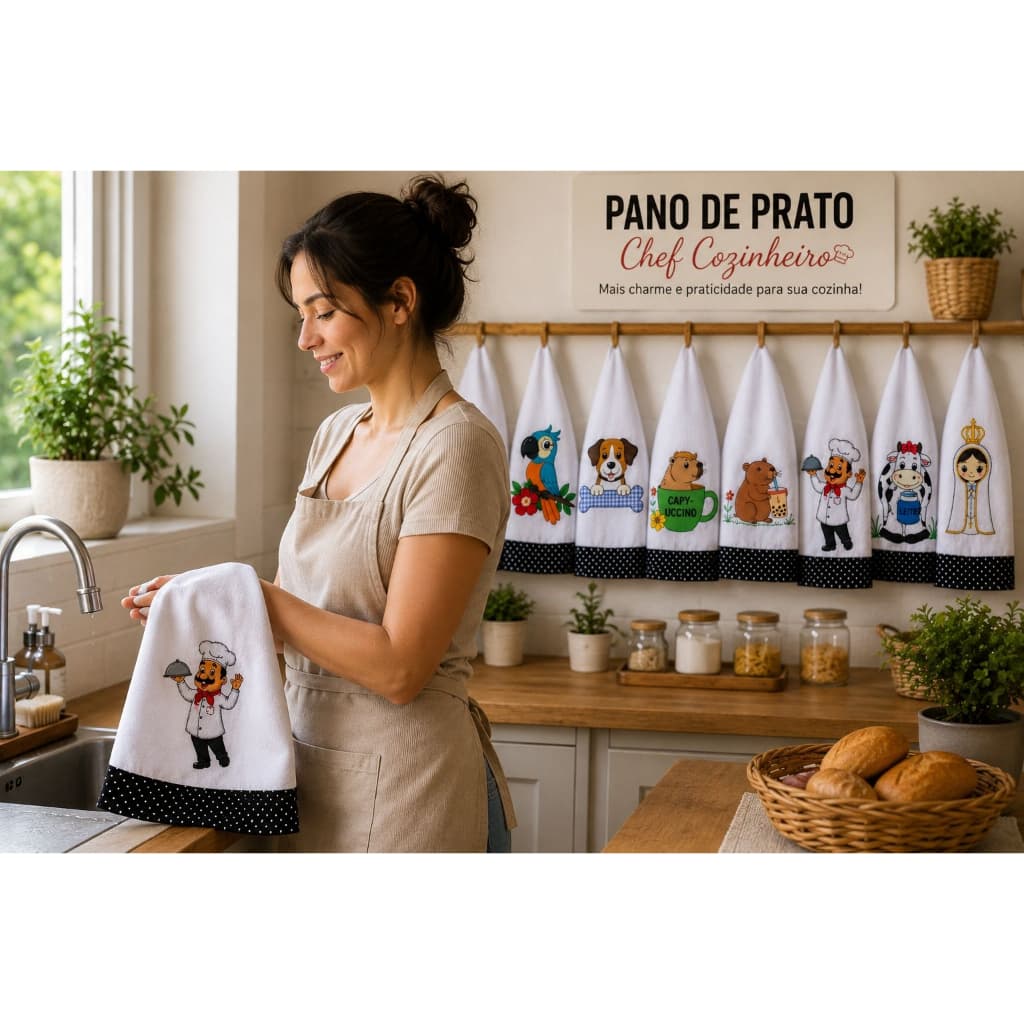 Kit Pano De Prato Guardanapo 100% Algodão 1 Peça Até 10 Peças  Estampas Bordadas Acabamento Premium Variedades