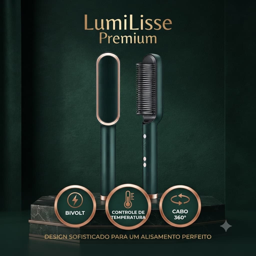 Escova Alisadora Elétrica Bivolt Cerâmica Controle de Temperatura Anti Frizz Aquecimento Rápido LumiLisse Premium