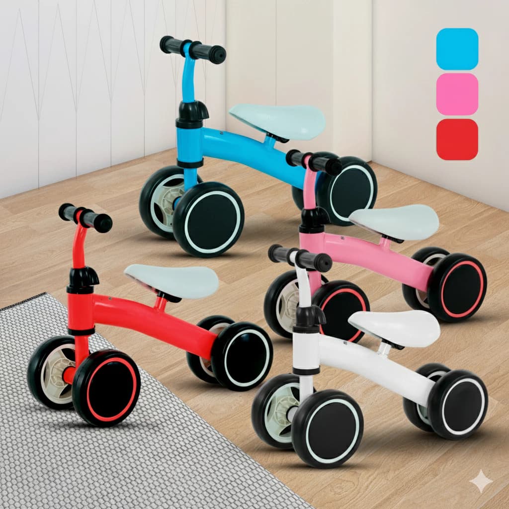 Bicicleta De Equilíbrio Bebê 4 Rodas sem Pedais Andador Brinquedo Para Crianças Coloridas -P14