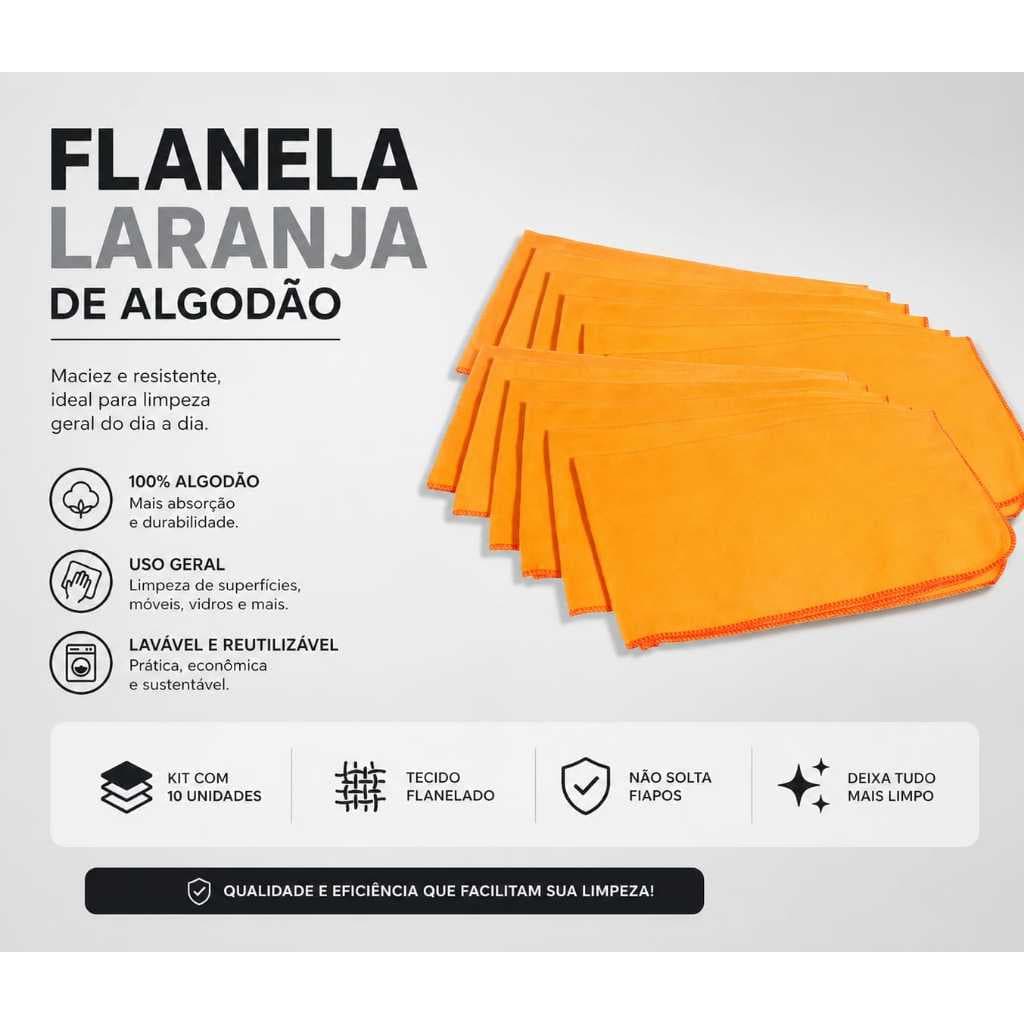 Flanela Limpeza Laranja 100% Algodão