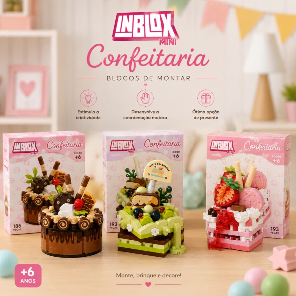 Mini Blocos de Montar INBLOX Confeitaria Bolo Infantil com Manual +6 Anos