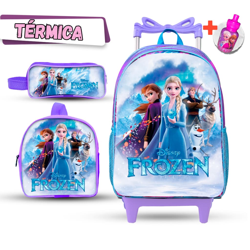 Mochila Escolar Frozen + Lancheira Térmica + Estojo
