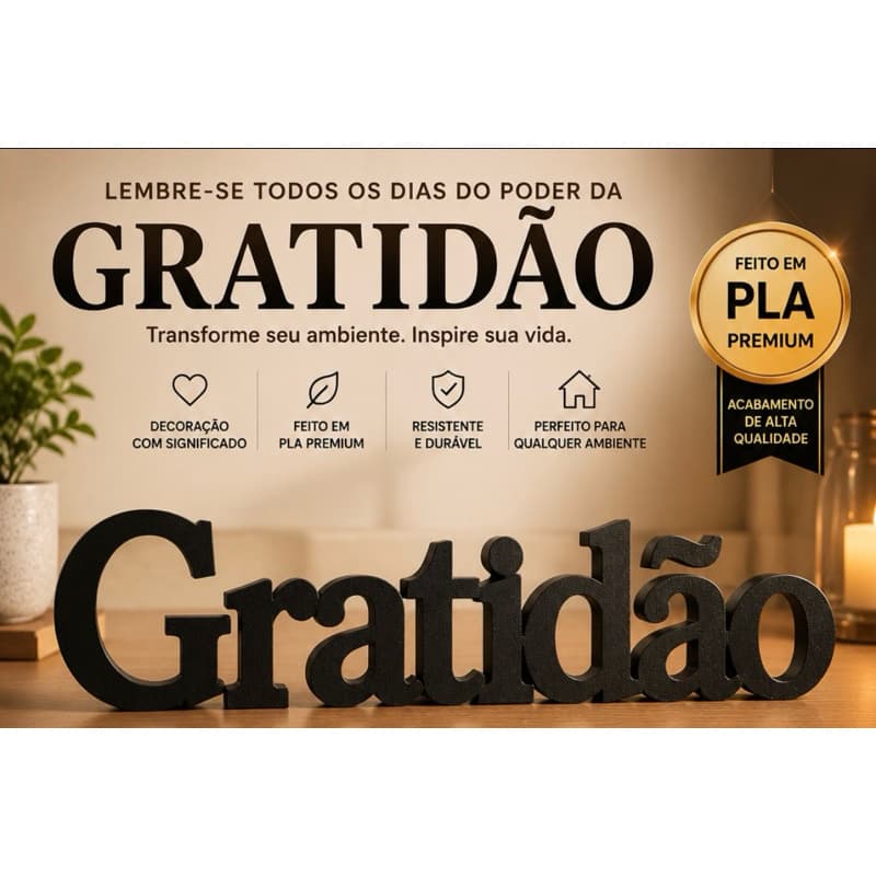 Letreiro Gratidão | Decoração Minimalista para Sala, Quarto e Escritório
