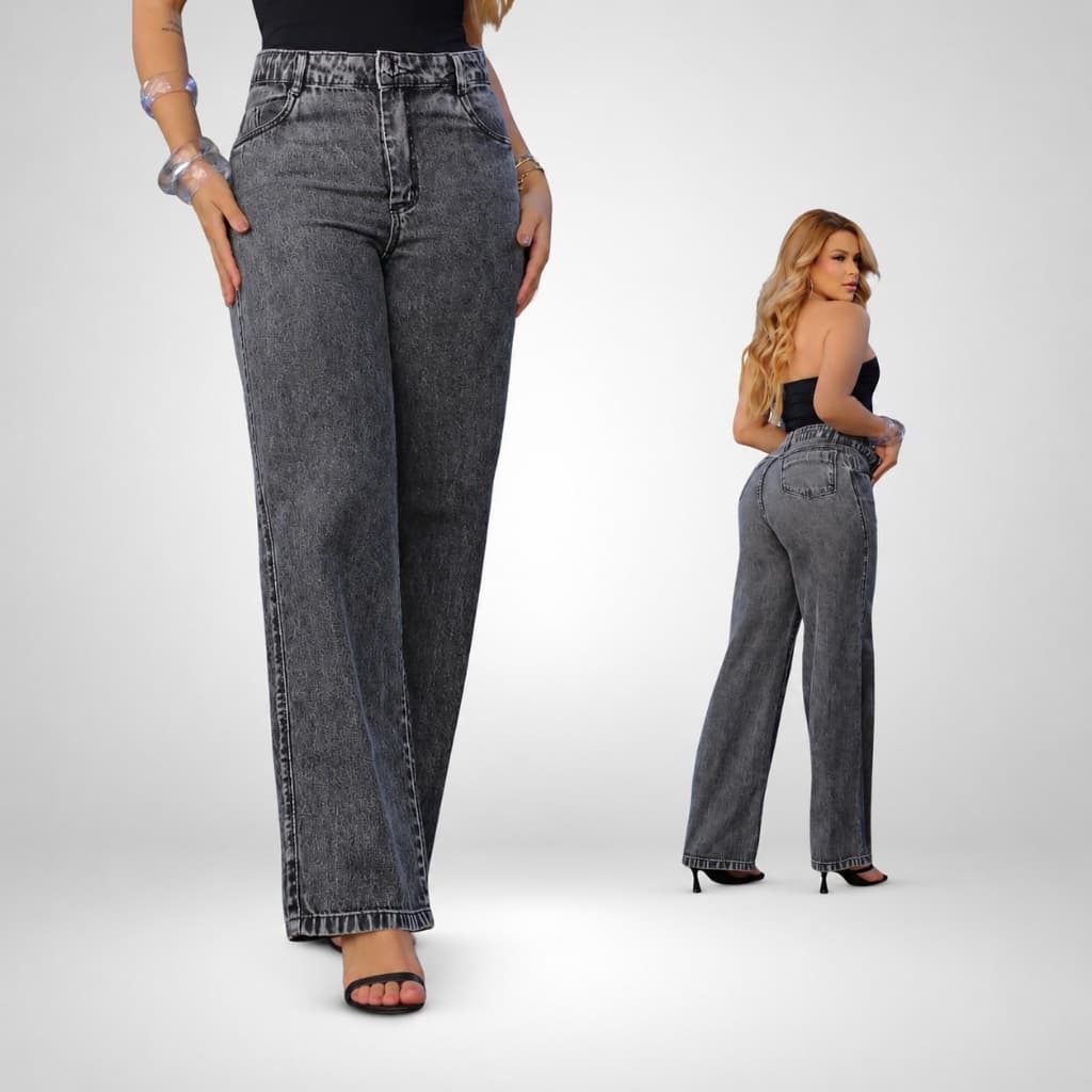 Calça Wide Leg Jeans Premium Cintura Alta Luxo 100% Algodão Alfaiataria 34 ao 46 Pantalona