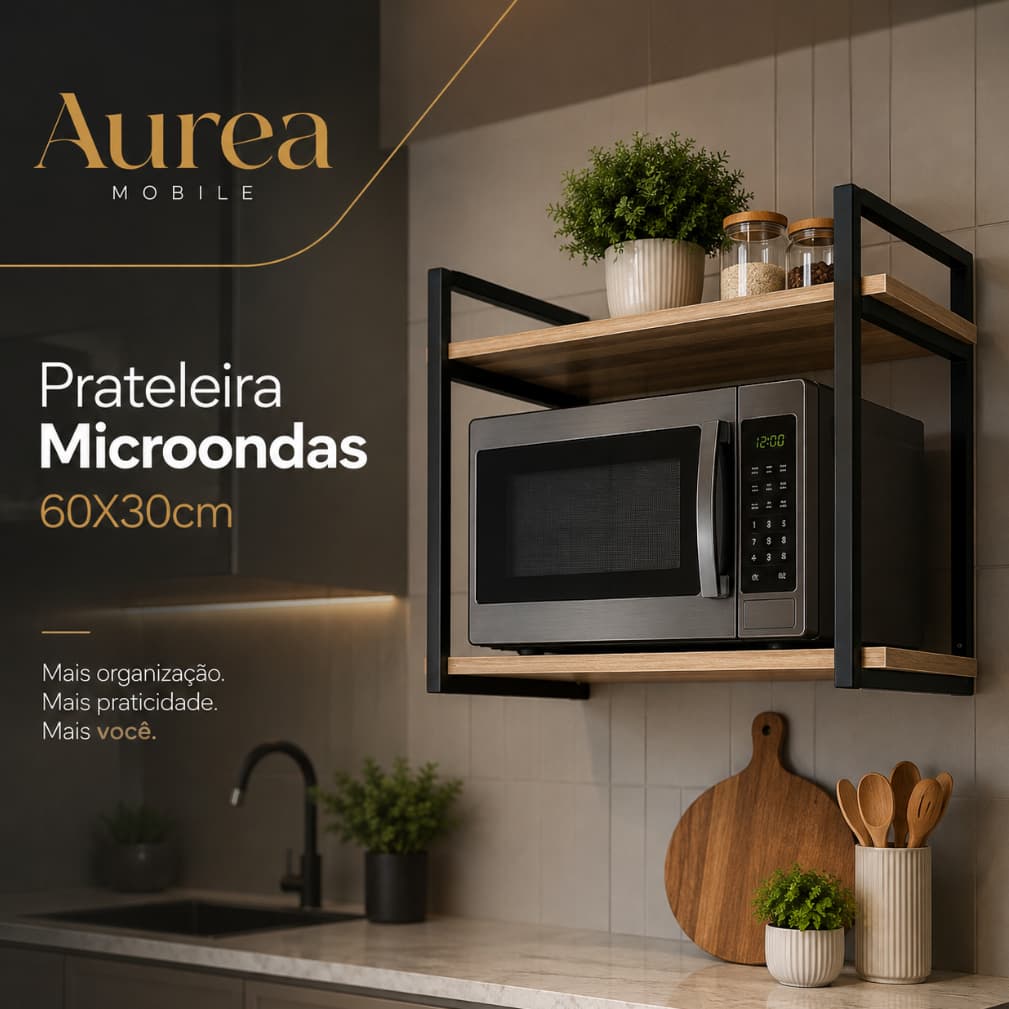 Prateleira Microondas 60X30cm – Suporte Moderno para Cozinha
