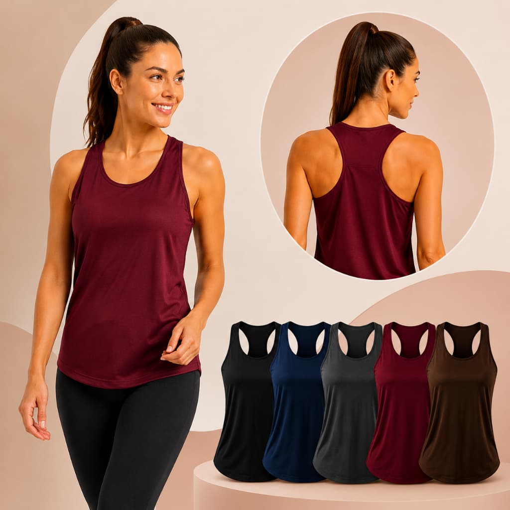 Kit 5 Regatas Nadador Dry Fit Academia Feminina Cores Sortidas Treino Sport