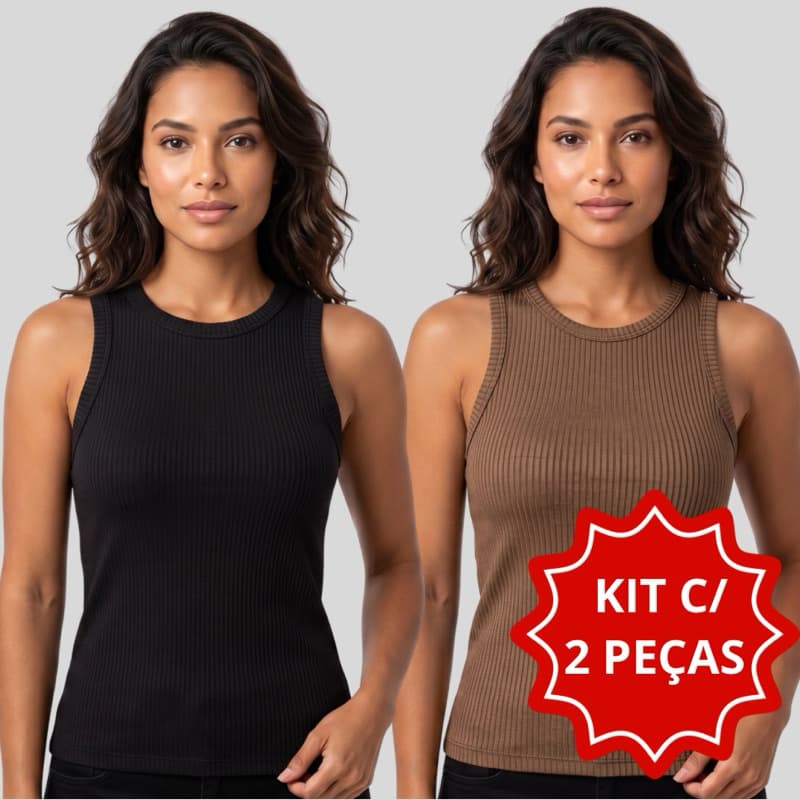 Kit 2 Blusas Regata Feminina Canelada Moda Casual Blusinha Básica Tendência