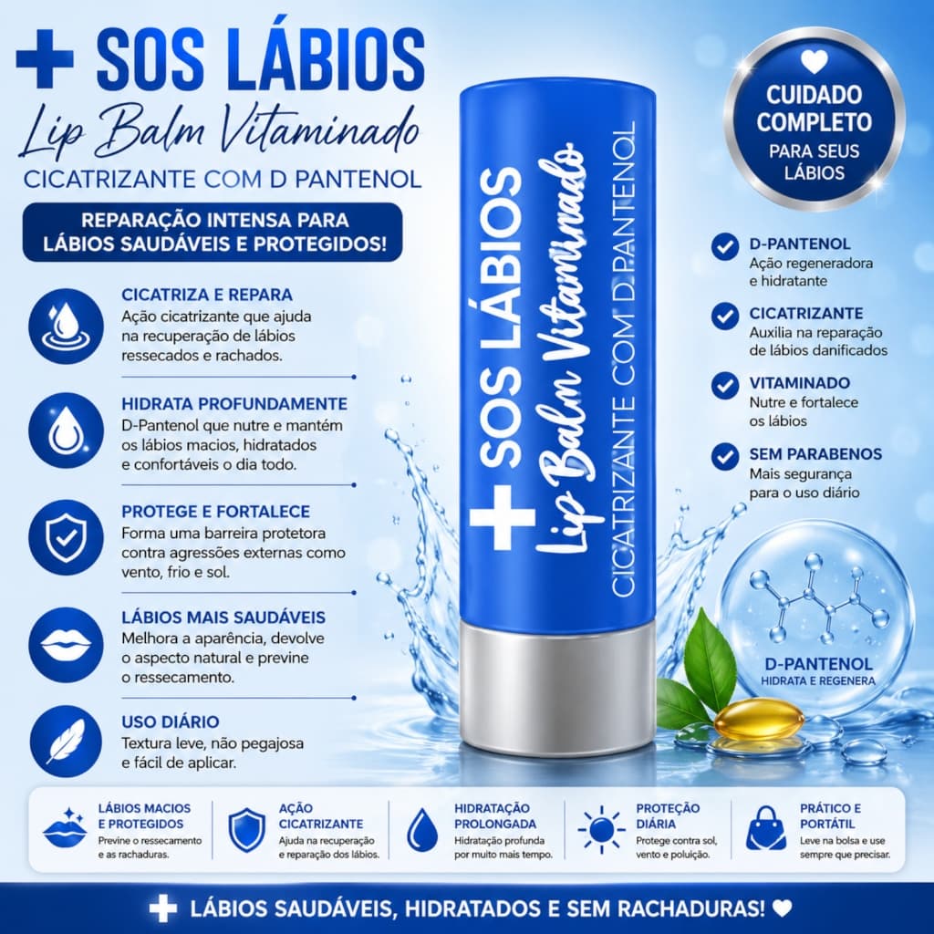 Top Beauty Protetor Labial S.O.S Lábios Lip Balm Vitaminado 3,5gr - Reparação Intensa