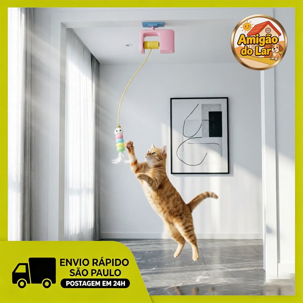 Brinquedo Interativo Elétrico para Gatos Corda Elástica Pássaro Voador Automático Anti Estresse Pet