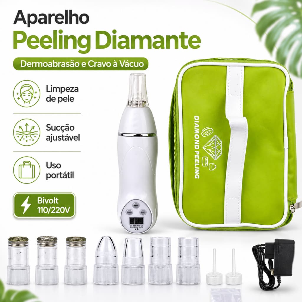 Aparelho Peeling Diamante Microdermoabrasão Removedor Cravos Sucção Vácuo Limpeza Facial Bivolt 110V 220V Kit