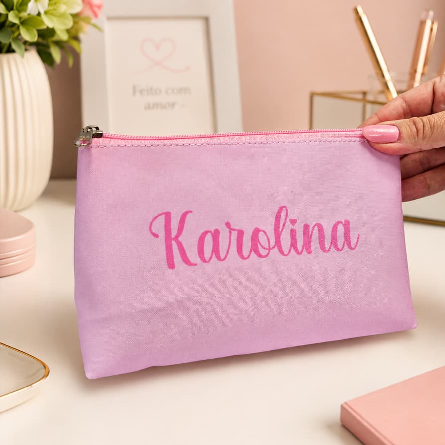 Necessaire Personalizada com Nome ou Logo | Porta Maquiagem | Lembrancinha Casamento Madrinha 15 Anos Brinde