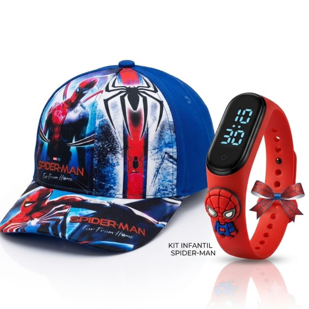 Kit Boné Homem-Aranha Infantil + Relógio Digital LED Criança Ajustável Presente Menino Super-Herói