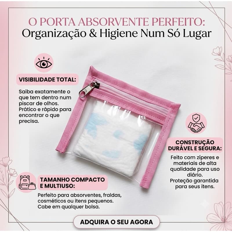 porta-absorvente transparente com zíper