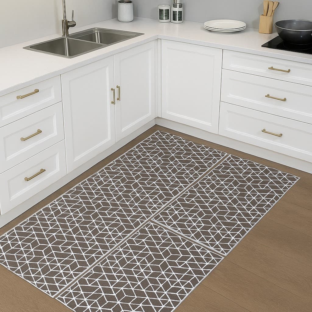 Kit Jogo De Tapete Jacquard Passadeira Para Cozinha 3 Peças Carpete 100% Poliéster Antiderrapante Decoração Sofisticada