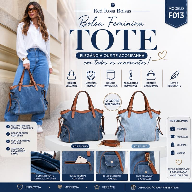 Bolsa Feminina Jeans Grande Ombro e Transversal Estilo Casual Vintage 06135
