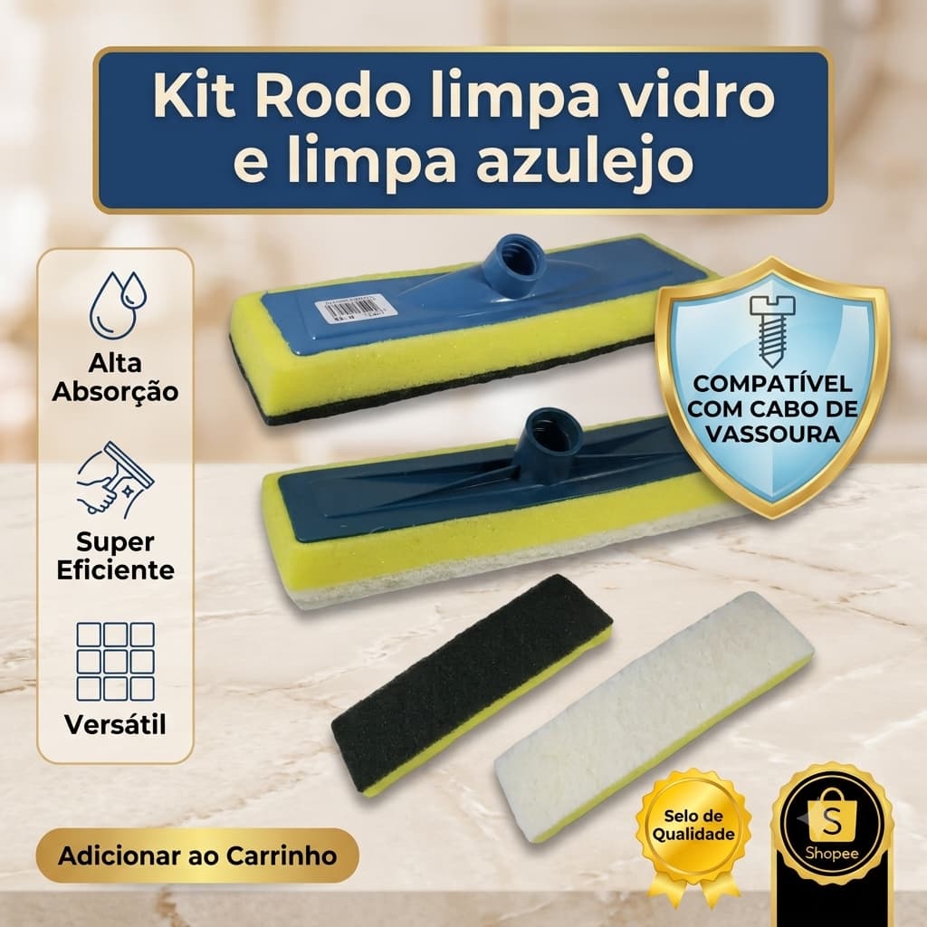 RODO ESPONJA ABRASIVO AZULEJO + LIMPA VIDROS