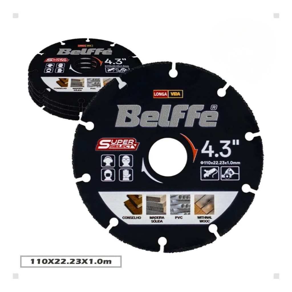 Kit Discos 4.3 Tungstênio Corte 110m Madeira Pvc Mdf Piso Laminado Belffe