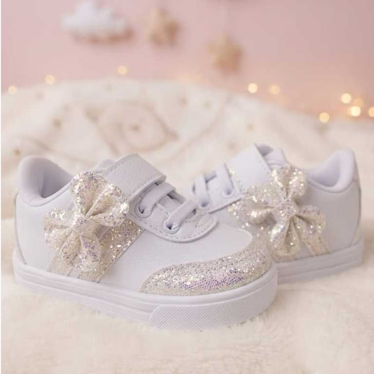 Tênis Rose ou Branco menina infantil bebê Casual Boneca com Laço Glow confortável antiderrapante estiloso