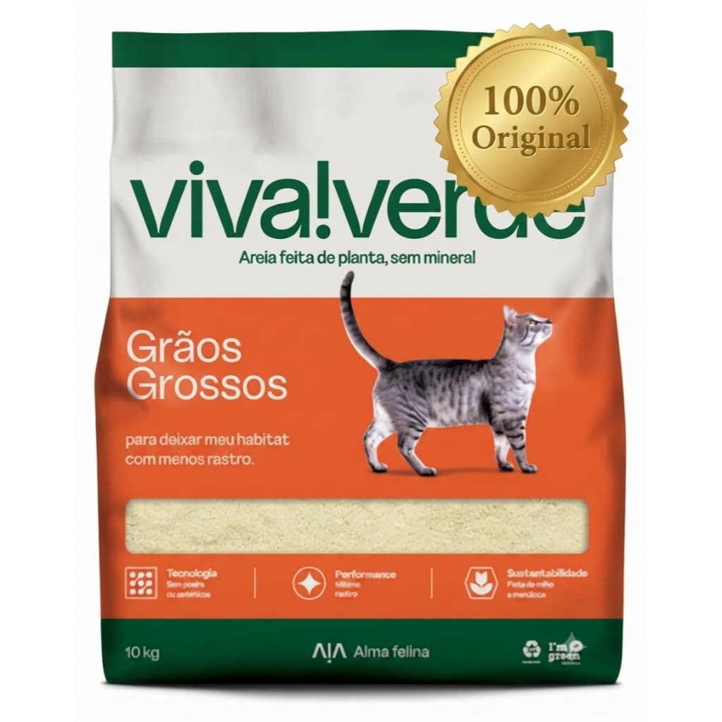 Areia Higiênica para Gatos Viva Verde Vida Descomplicada Grãos Grossos - 10kg