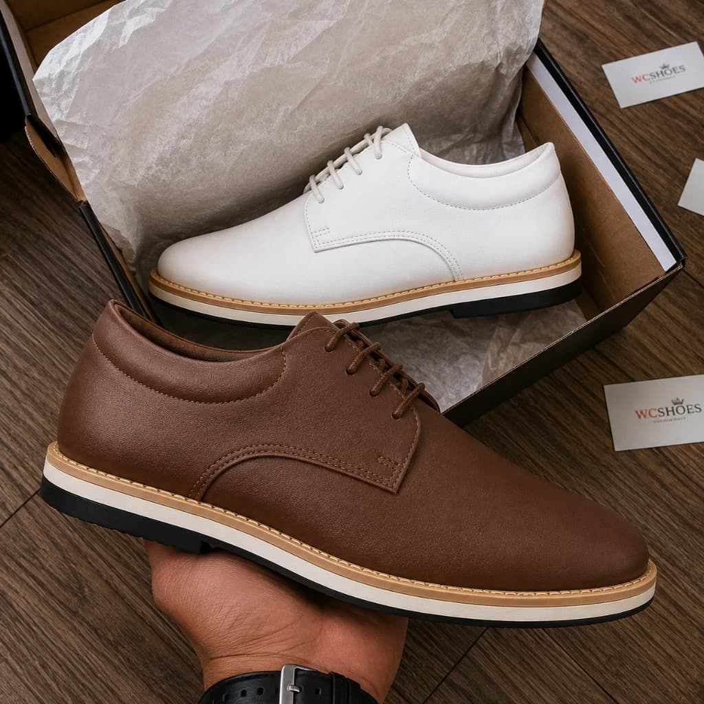 Kit 2 Sapato Casual Masculino Oxford Derby Casual Branco & Marrom Improvizzo Elegância e Modernidade