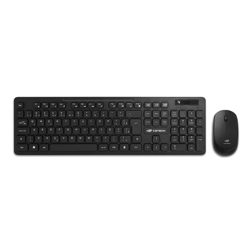 Kit Teclado e Mouse Sem Fio C3Tech K-W20BK, Wireless, 2.4GHz, ABNT2, Multimídia, Nano USB, Preto