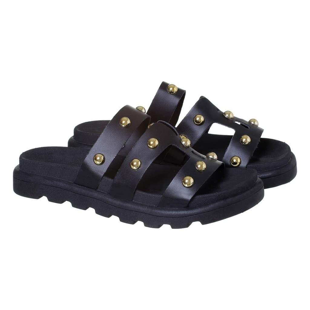 Tamanco Feminino Flatform com Tachas Douradas Solado Tratorado Confortável