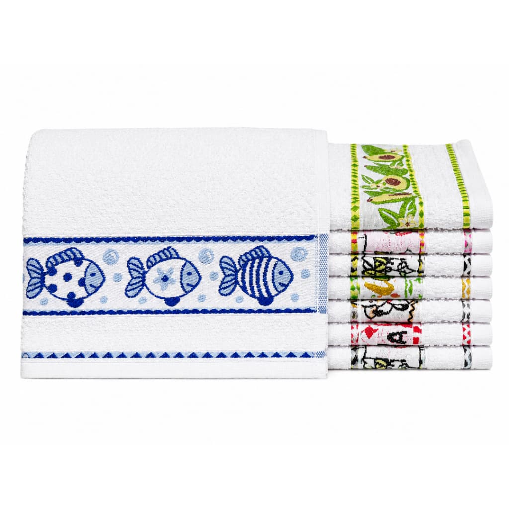 Kit 4 Panos de Prato Branco Jacquard Classico Colorido Atoalhados Alta Absorção 100% Algodão
