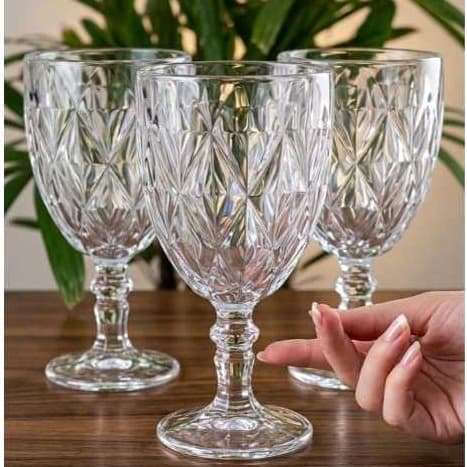 Jogo 6 Taças Diamante 320ml Vidro Top Diamond – Taça para Vinho, Água e Suco