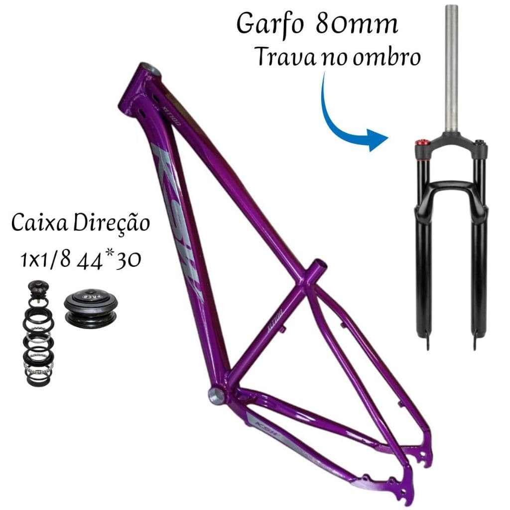 Quadro Bicicleta Ksw Xlt100 Mtb Aluminio Garfo C/Trava Ombro + Caixa de Direção