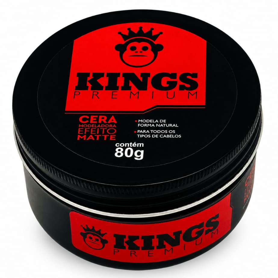 Cera Modeladora Kings Matte Premium 80g – Pomada para Cabelo, Alta Fixação, Efeito Seco e sem Brilho
