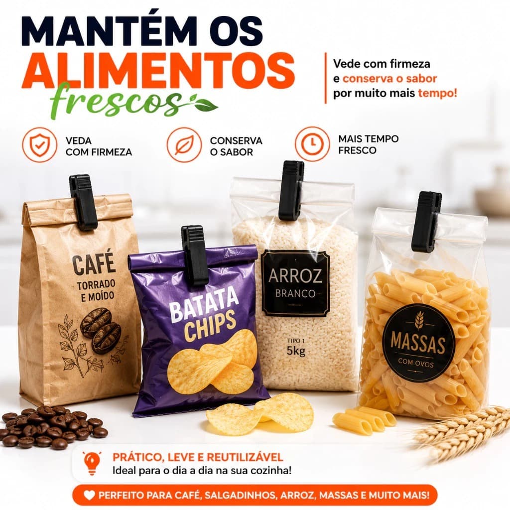 Presilha Clip Fecha Saco e Pacotes Reutilizável