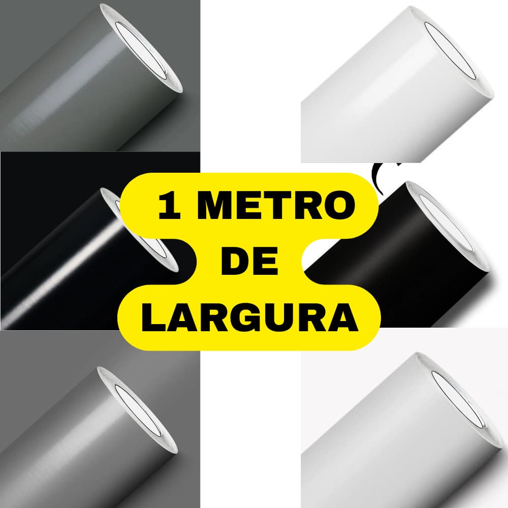 Adesivo Vinil 1M DE LARGURA - Envelopamento para geladeira, móveis - Preto, Prata, Branco e Cinza