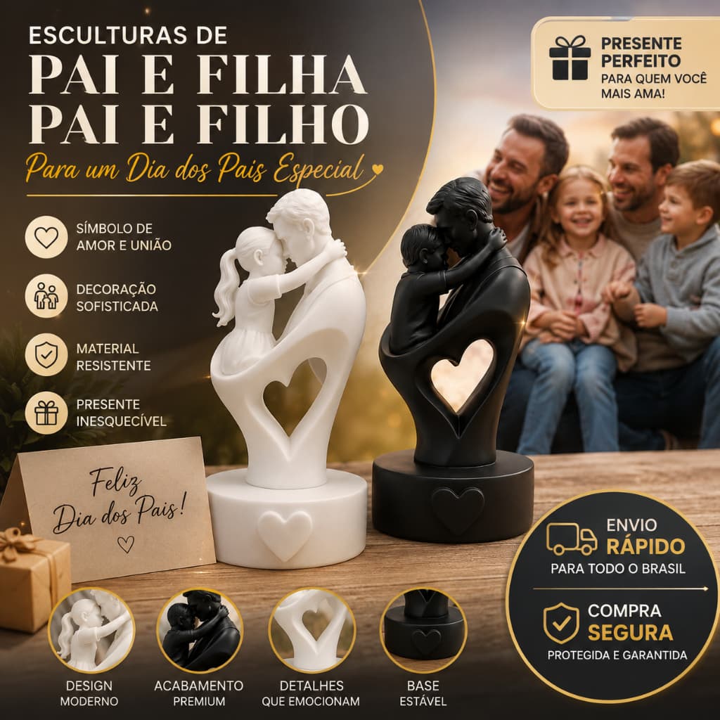 Presente Dia dos Pais Escultura Pai e Filho Pai e Filha Decorativa Enfeite de Mesa Amor de Pai
