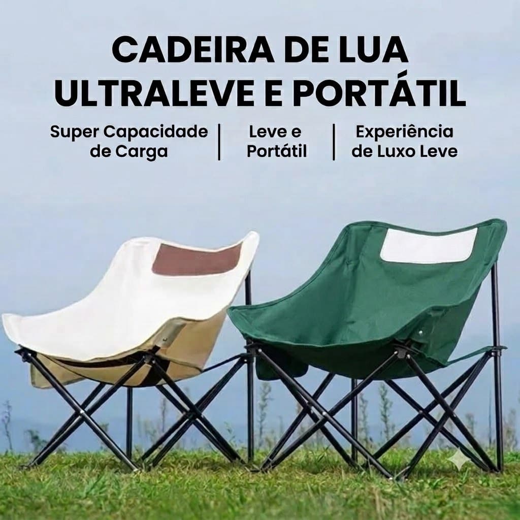 Cadeira de Lua Dobravel Portatil Camping com Bolsos Laterais