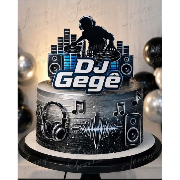 Topo Topper de Bolo DJ Personalizado Com Nome