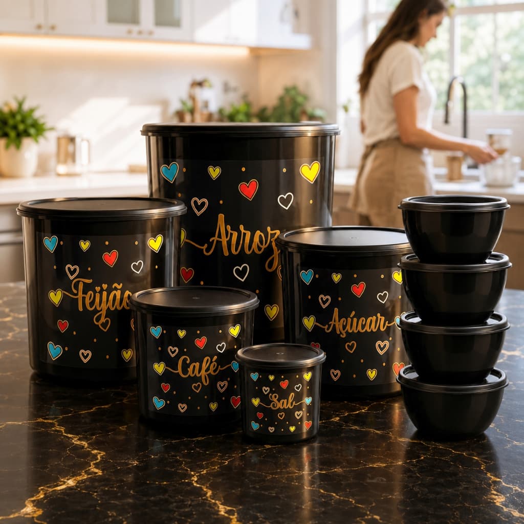 Kit Organizador de Alimentos Potes Mantimentos Coloridos Bowls Plásticos