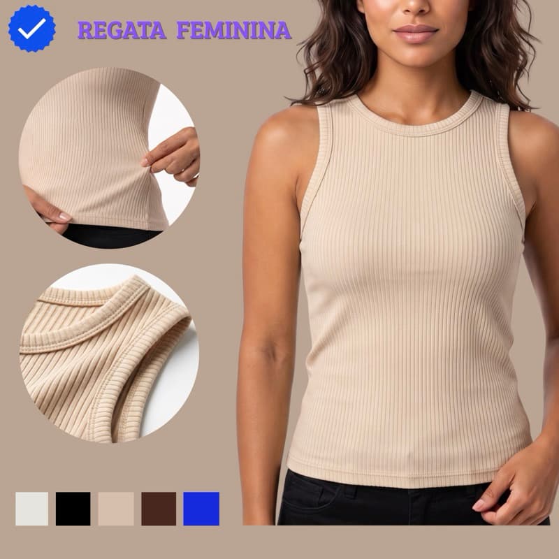 Blusa Regata Feminina Canelada Básica Moda Feminina Casual