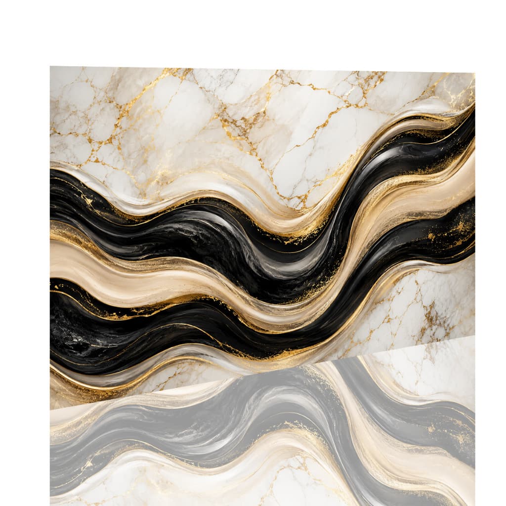 Quadro Decoração Parede Abstrato Luxo Mármore Preto Branco Dourado Design Moderno Horizontal