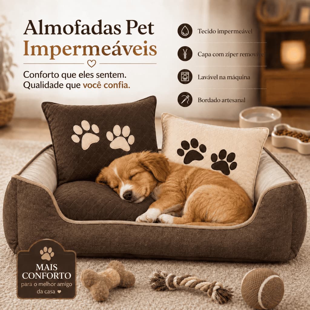 Almofada Pet Impermeável para Cachorro e Gato com Zíper Lavável Bordada Confortável